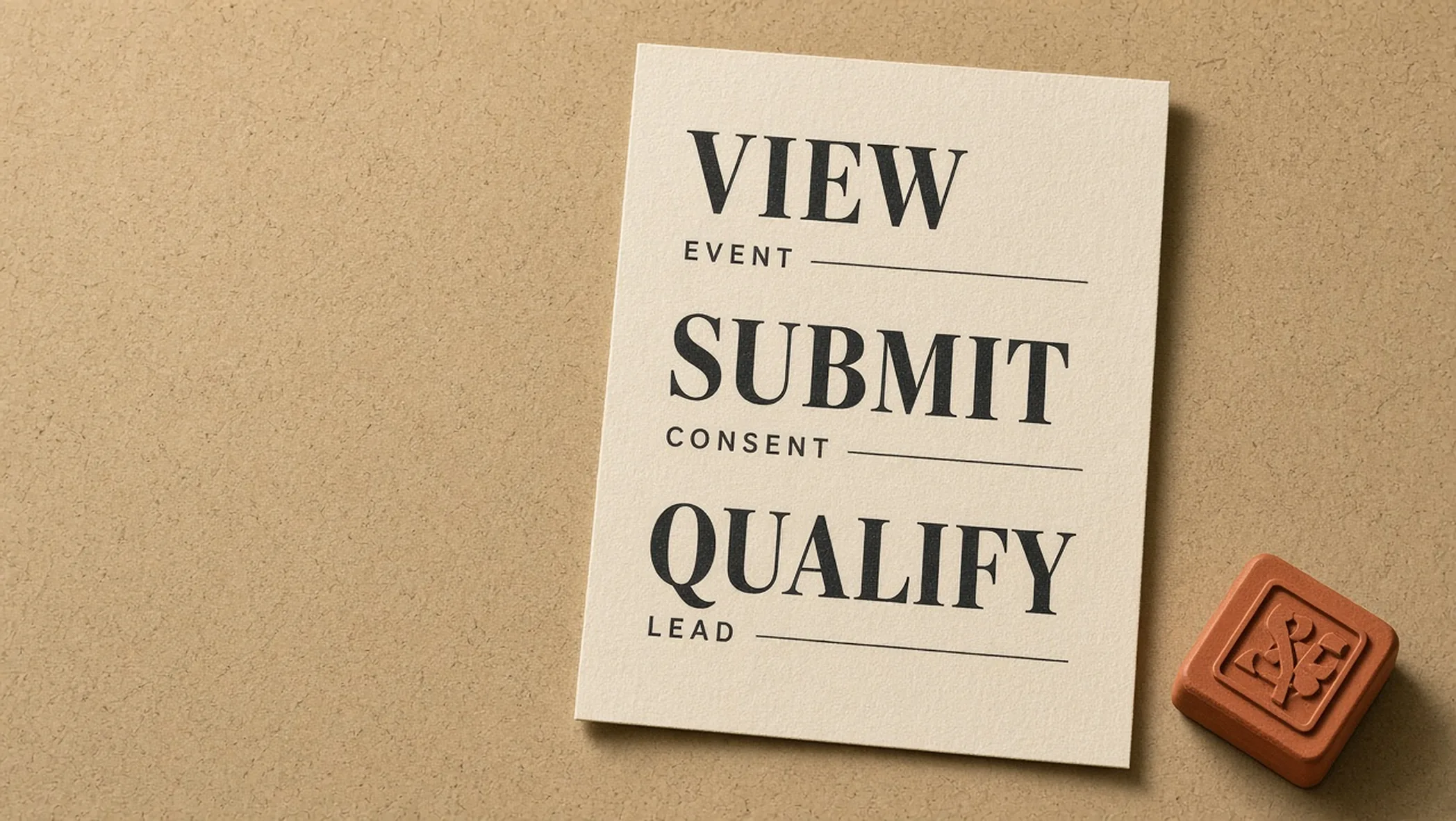 Event dictionary sheet stamped EVENT, with rows View, Submit, Qualify on a sand desk